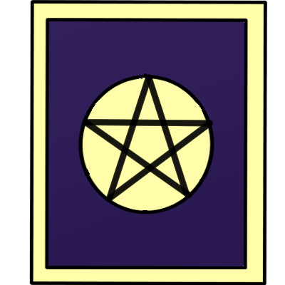 a yellow pentacle shape on a dark purple card with a yellow outline